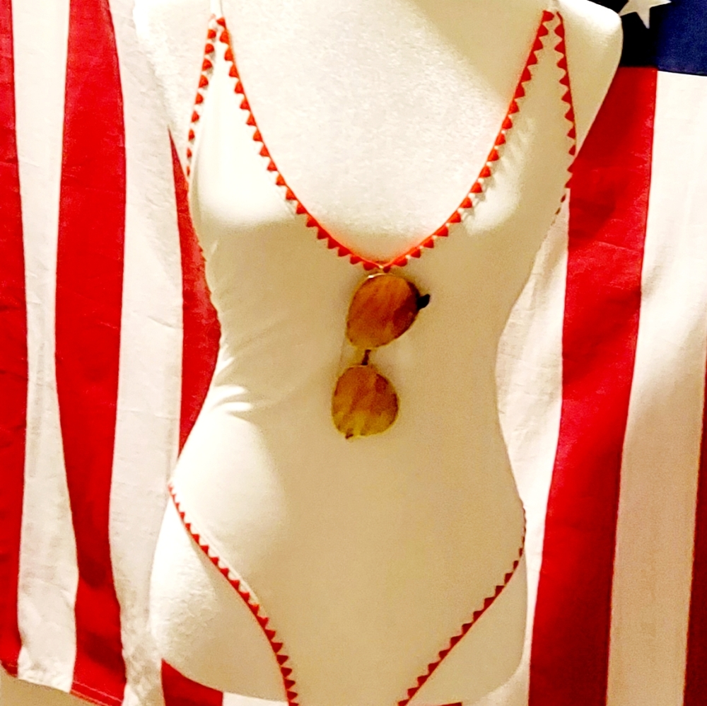 ZAFUL NWNT One piece bathing with red trim.